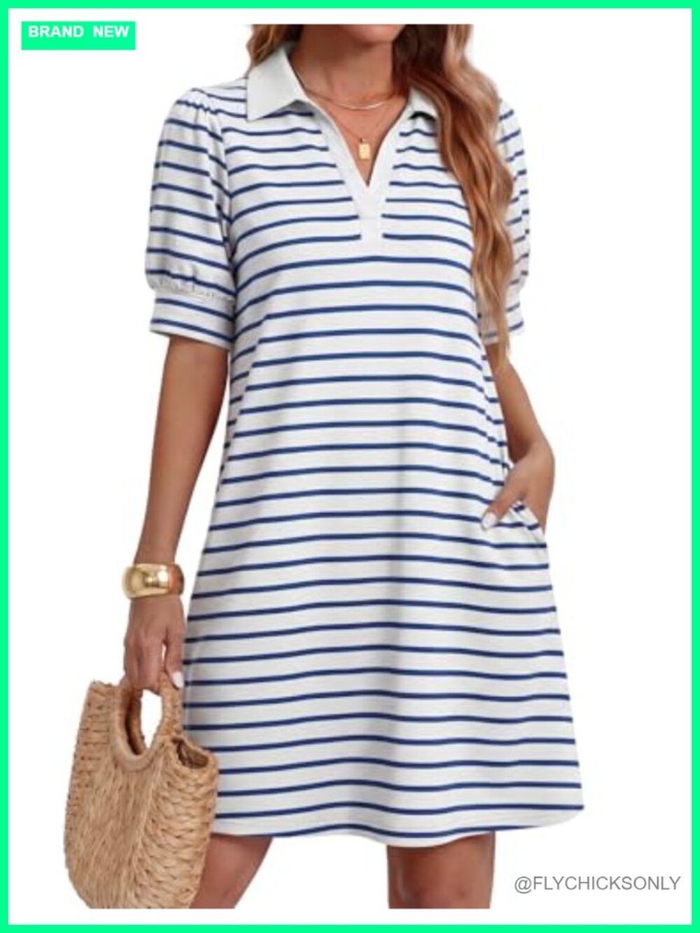 Womens Casual Striped Mini Dress V Neck Short Sleeve Loose Fit